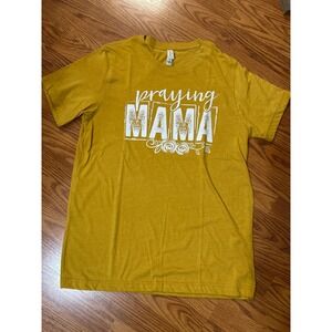Praying Mama Graphic T-Shirt Bella+Canvas‎ Mustard Yellow, Medium, New